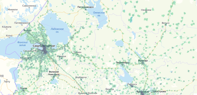 Зона покрытия МТС на карте Кострома 